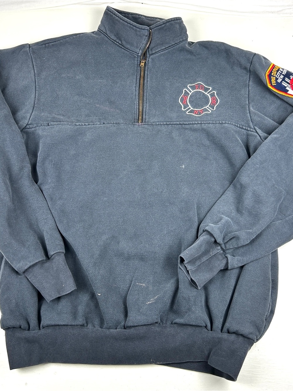FDNY Fire Department New York Men's Navy 1/4 Zip Sweatshirt Size XL Vintage 90s